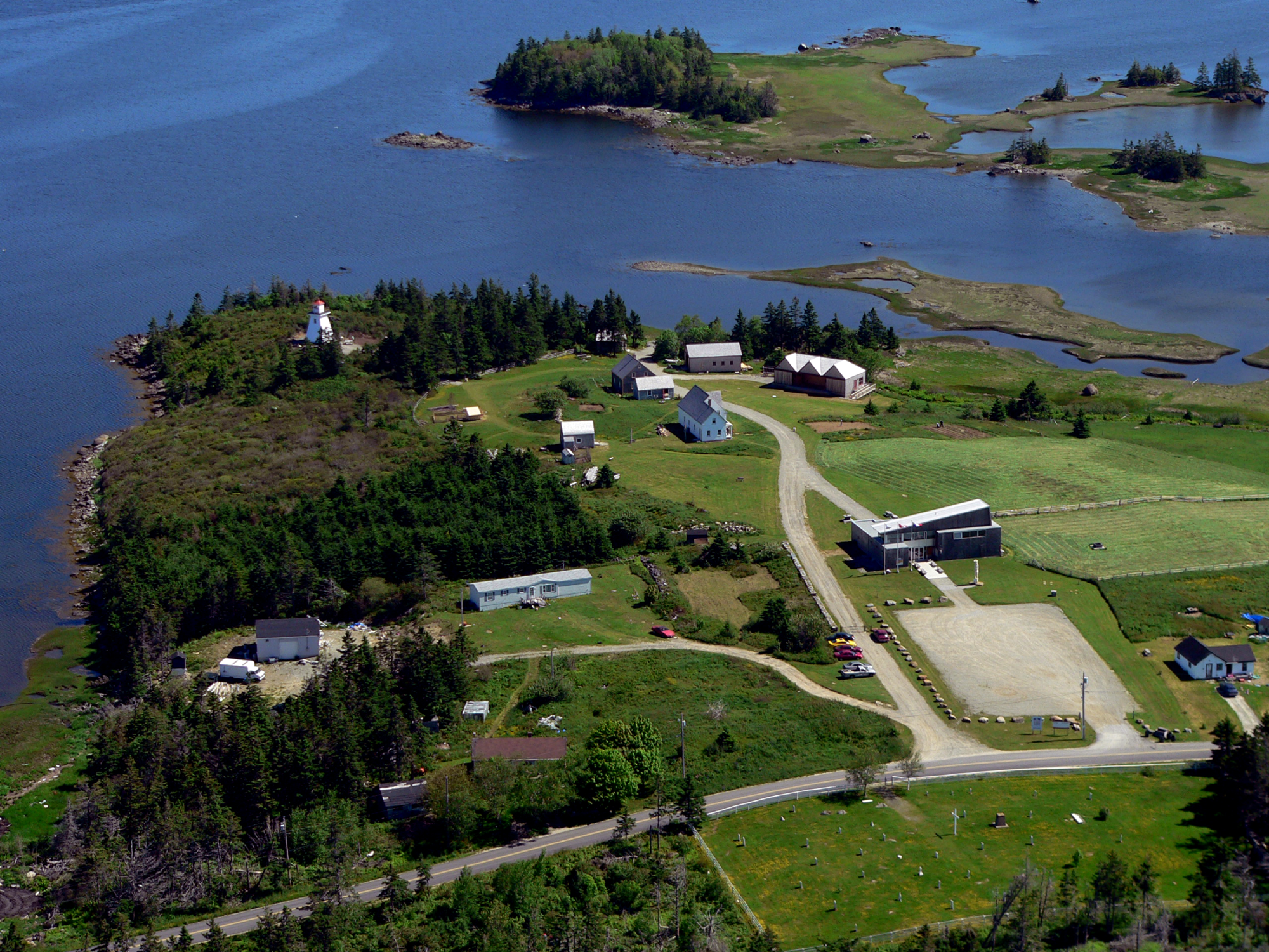 Aerial view of The Historic Acadian Village of Nova Scotia.