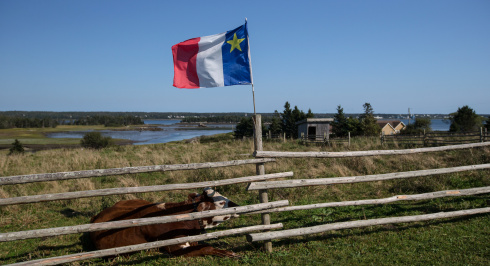 The Acadian Flag flying at Le Village.